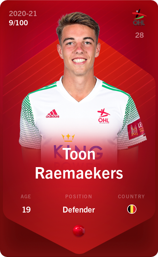 Sorare - Sorare Official - Toon Raemaekers 2020-21 • Rare 9/100 - NFT # 79998148212432154574506686643770676400286036786188115544005900203314306414470