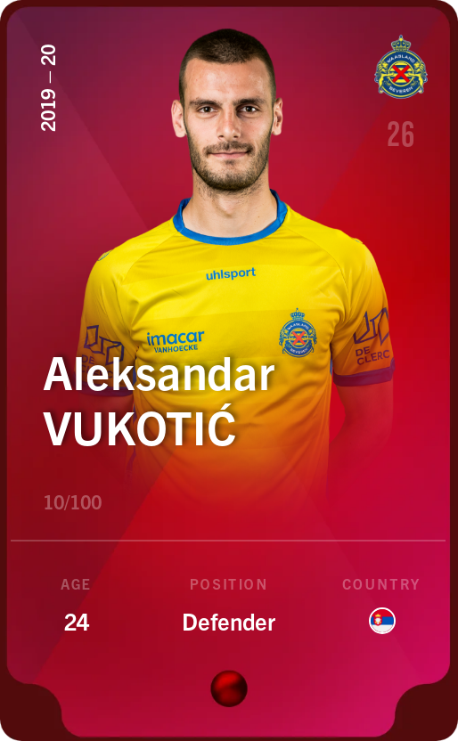 Sorare - Sorare Official - Aleksandar Vukotić 2019-20 • Rare 10/100 - NFT # 54222781003094421415420193175546065228400447810562232830308864827028565086339