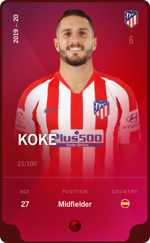 Sorare - Sorare Official - Koke 2019-20 • Rare 21/100 - NFT # 73746728884366685800552702832895116597539374650985066114403377720116735191083