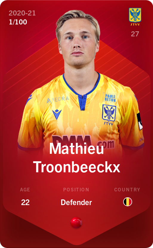 Sorare - Sorare Official - Mathieu Troonbeeckx 2020-21 • Rare 1/100 - NFT # 11308033173776801466557766766214898222219204489082674339070303610525573836513