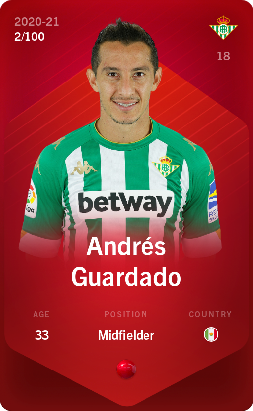 Sorare - Sorare Official - Andrés Guardado 2020-21 • Rare 2/100 - NFT # 30944740068104604372325891751603197014161571801805682609415015350260373904587