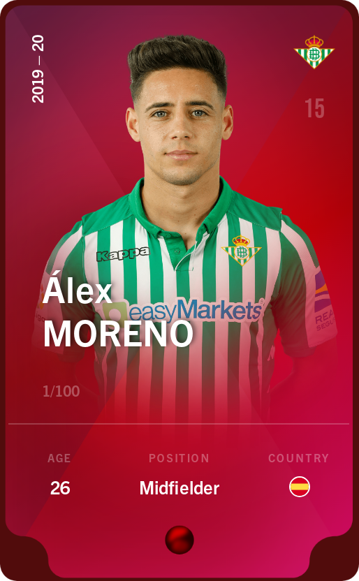 Sorare - Sorare Official - Álex Moreno 2019-20 • Rare 1/100 - NFT # 15064724515350315635267344851609232009563811131220667909648052488956167338107
