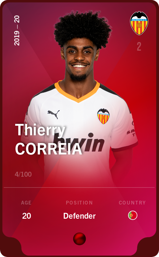 Sorare - Sorare Official - Thierry Correia 2019-20 • Rare 4/100 - NFT # 29333507625230973230943444119942440077846822989679090183691280722920426685746