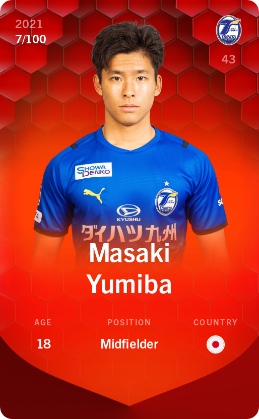 Sorare - Sorare Official - Masaki Yumiba 2021-22 • Rare 7/100 - NFT # 3297306820207086902993385803563588805816256828743880736854679388395101528748