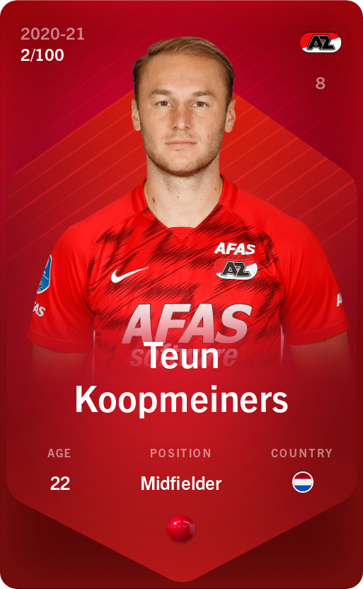 Sorare - Sorare Official - Teun Koopmeiners 2020-21 • Rare 2/100 - NFT # 75731314692834141810319532764413032513340204149200254226990466557215831956020