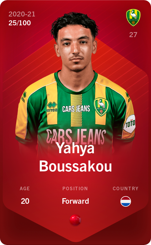 Sorare - Sorare Official - Yahya Boussakou 2020-21 • Rare 25/100 - NFT # 12821544129612791651862517385551753213906731620500395655374540213202125729804