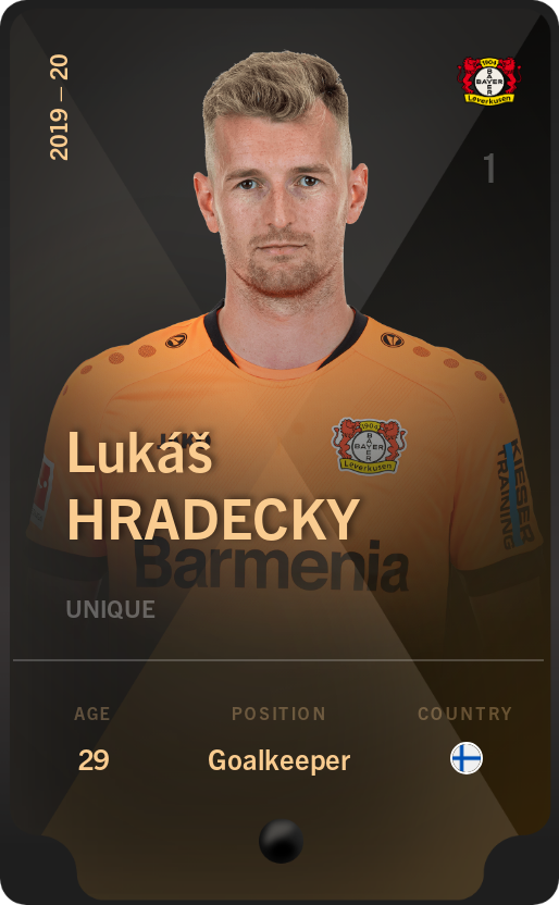 Sorare - Sorare Official - Lukáš Hradecky 2019-20 • Unique - NFT # 17188442519847667171563341477776521511125225690638748970207628191480206973001