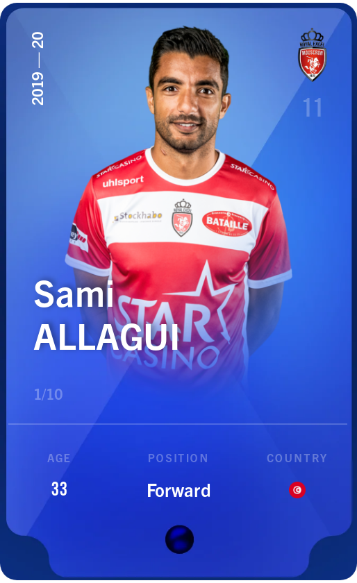 Sorare - Sorare Official - Sami Allagui 2019-20 • Super Rare 1/10 - NFT # 22901383006096941317563684313236098580040884201033669913091745356300491101341