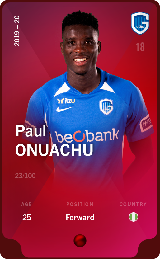 Sorare - Sorare Official - Paul Onuachu 2019-20 • Rare 23/100 - NFT # 16676117261768275432864021629496511860203686717000911766375442445188127735054