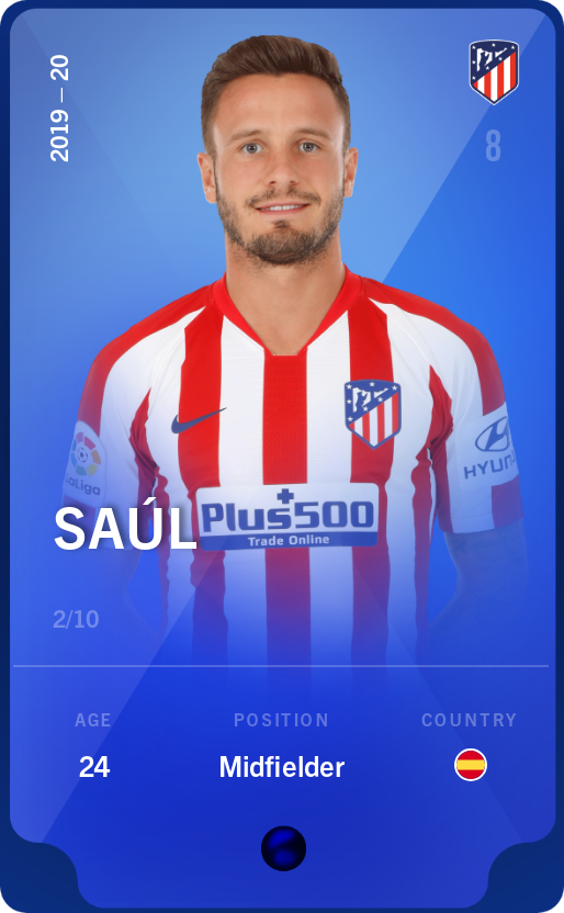 Sorare - Sorare Official - Saúl 2019-20 • Super Rare 2/10 - NFT # 13378612874984915679077812825826527791404422096767875384765906138976825821790