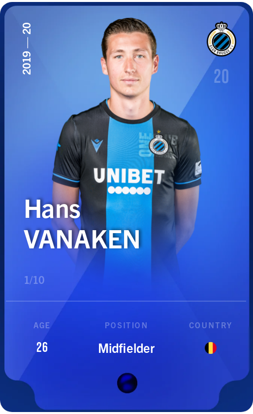 Sorare - Sorare Official - Hans Vanaken 2019-20 • Super Rare 1/10 - NFT # 7754447920769116865072123210516541129735862262100370121645283823674984347643
