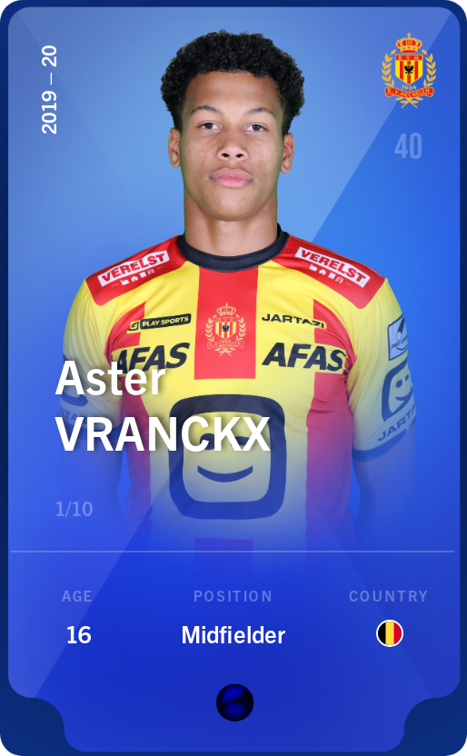 Sorare - Sorare Official - Aster Vranckx 2019-20 • Super Rare 1/10 - NFT # 49146189542981785760747974681485323698142543577418906349821550227064226182619