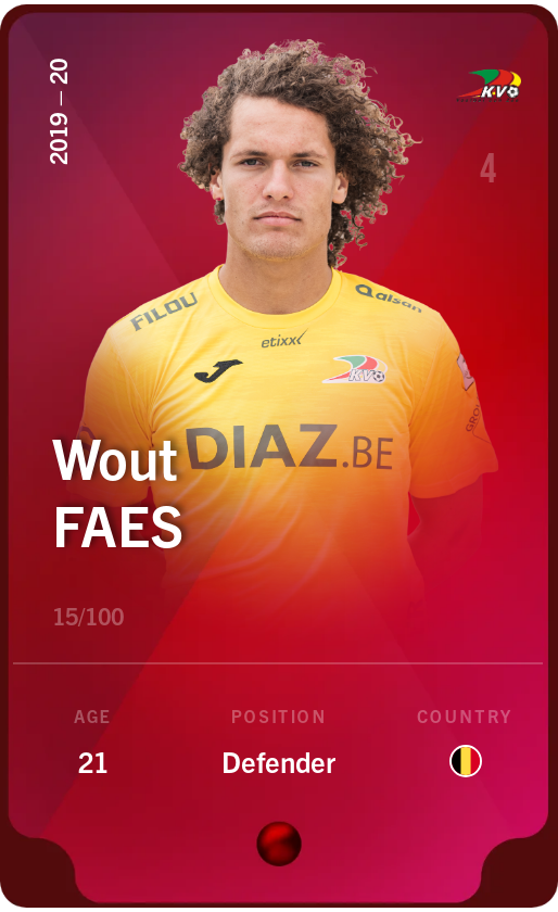 Sorare - Sorare Official - Wout Faes 2019-20 • Rare 15/100 - NFT # 106888193761759867443642776291335419058289000492220394804346669956751791205332