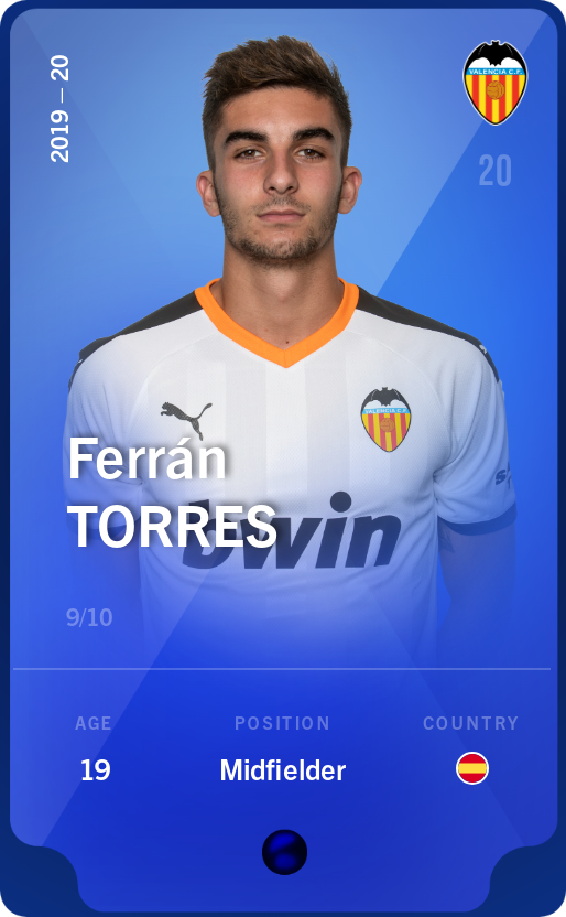 Sorare - Sorare Official - Ferrán Torres 2019-20 • Super Rare 9/10 - NFT # 24374015207240349952475251845733343934614816469444935678213554867499625428498