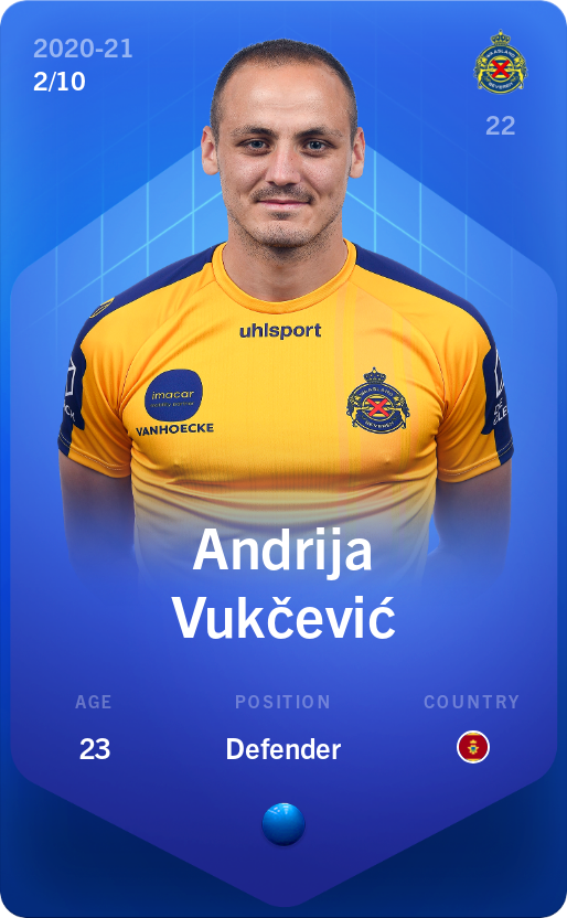 Sorare - Sorare Official - Andrija Vukčević 2020-21 • Super Rare 2/10 - NFT # 31093386827207803462297918999211125439232885595247643318773995814916580850584