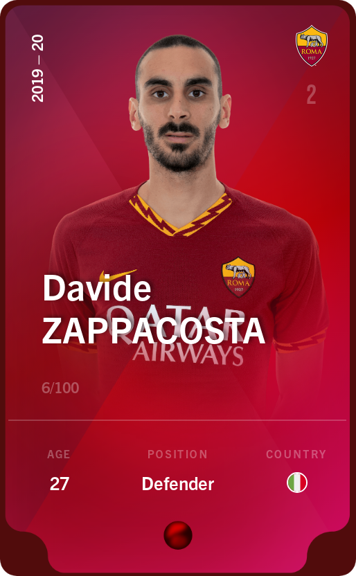 Sorare - Sorare Official - Davide Zappacosta 2019-20 • Rare 6/100 - NFT # 11839283316090376806019298556738211453434504819544916400440071120325943443110
