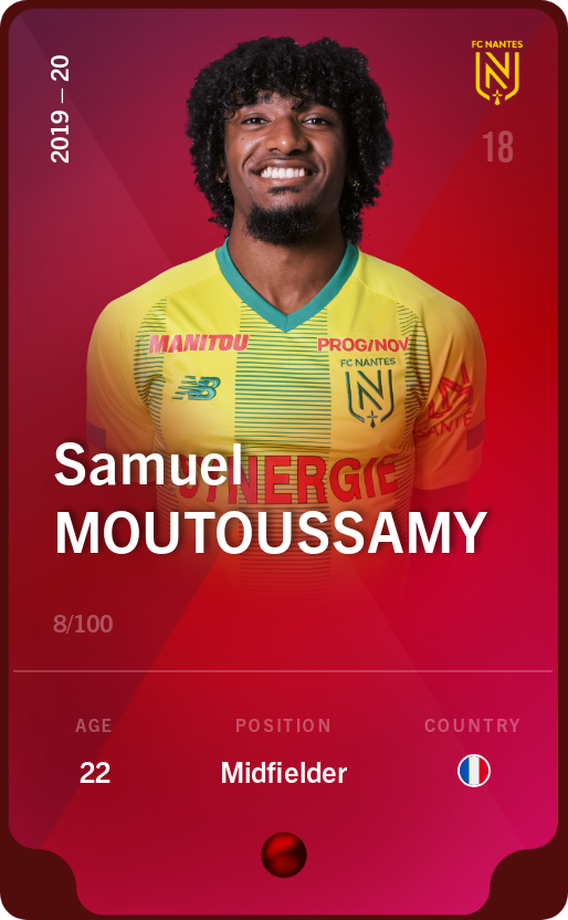 Sorare - Sorare Official - Samuel Moutoussamy 2019-20 • Rare 8/100 - NFT # 63492217289171974319350661657877807458775210677420815376964658773269348192124