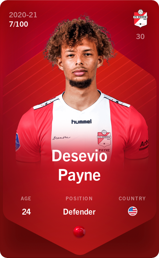 Sorare - Sorare Official - Desevio Payne 2020-21 • Rare 7/100 - NFT # 115463214292947471535498367116035098273929849435705351816635026643208337181121