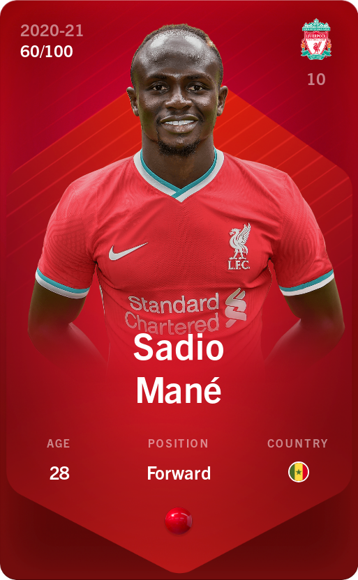 Sorare - Sorare Official - Sadio Mané 2020-21 • Rare 60/100 - NFT # 111294980685519090198196458915268361472946020214749141798610064666930564271076