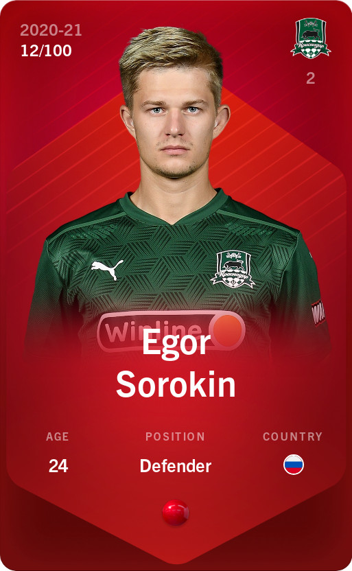 Sorare - Sorare Official - Egor Sorokin 2020-21 • Rare 12/100 - NFT # 25253048449664103007026090210055353191712581664892053789271932422800963541065