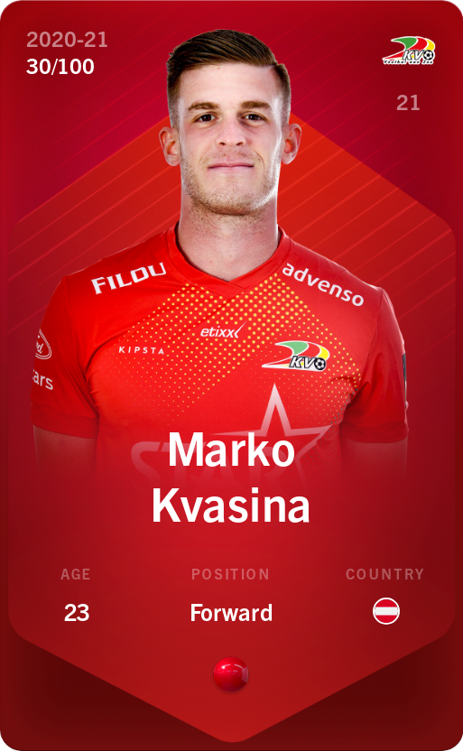 Sorare - Sorare Official - Marko Kvasina 2020-21 • Rare 30/100 - NFT # 10956531140379500856286008804804439300799711854816091659421052177331914495764