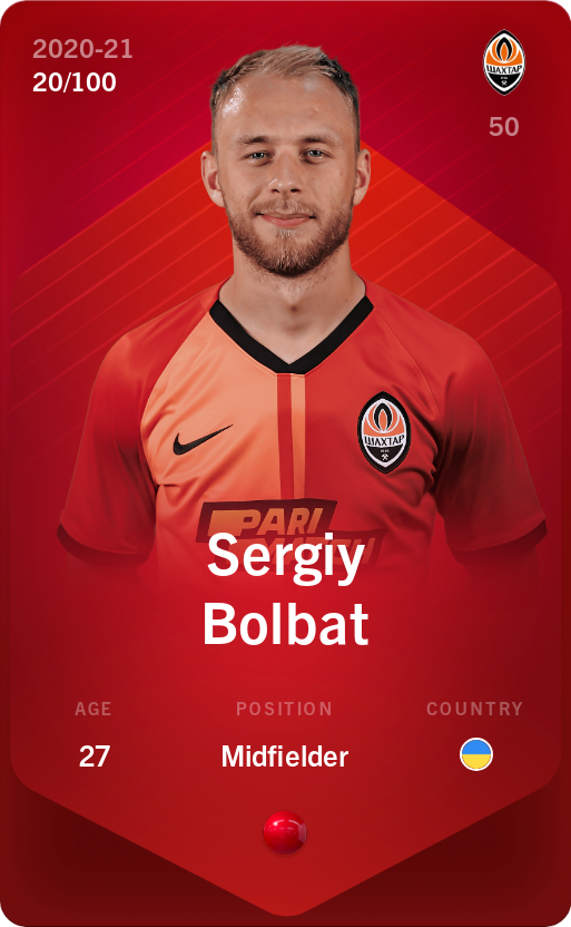 Sorare - Sorare Official - Sergiy Bolbat 2020-21 • Rare 20/100 - NFT # 34111639355143779328640570656562018872855094364683624513489137570699161657894