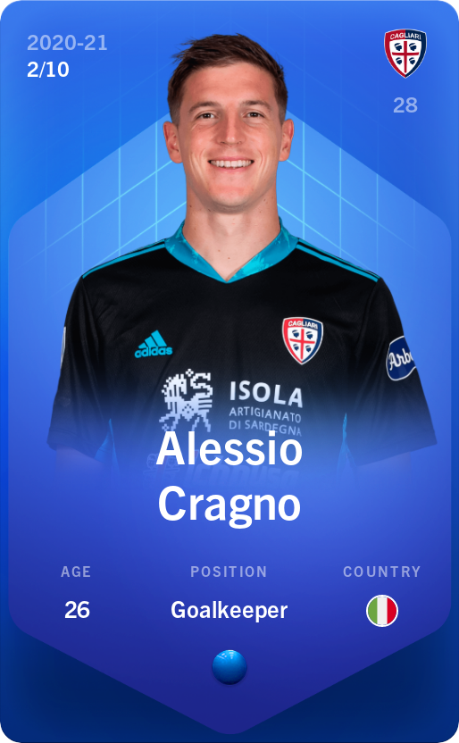 Sorare - Sorare Official - Alessio Cragno 2020-21 • Super Rare 2/10 - NFT # 61810718441942200009376781865533372123742751254779920574185953791906244014893
