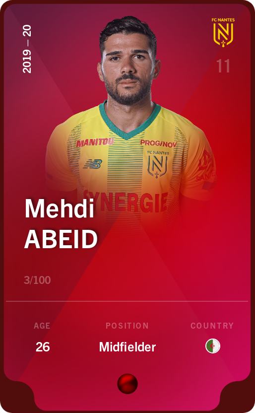 Sorare - Sorare Official - Mehdi Abeid 2019-20 • Rare 3/100 - NFT # 107499825778851424739184593229418723322527487739799395347841174606058132577225