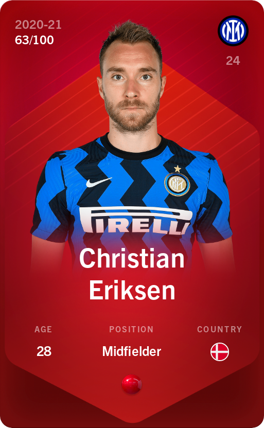 Sorare - Sorare Official - Christian Eriksen 2020-21 • Rare 63/100 - NFT # 22749764859554332884071440593104227922188437326130989131435992996403979629659