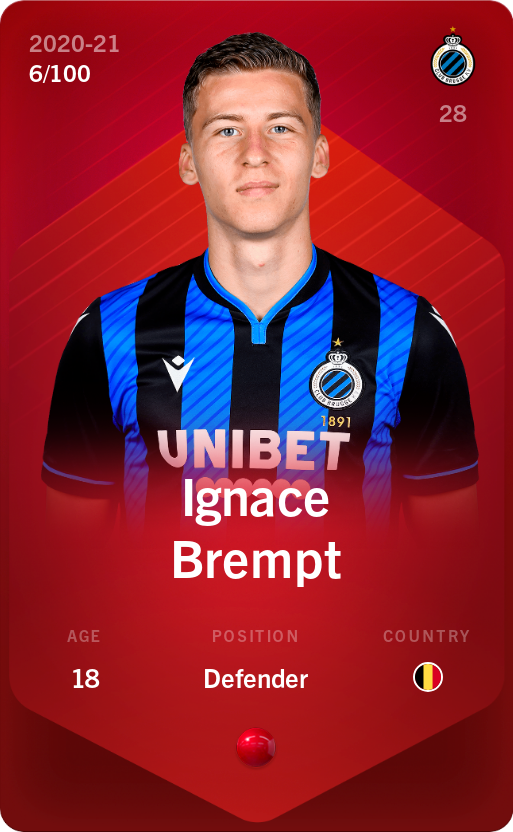 Sorare - Sorare Official - Ignace Brempt 2020-21 • Rare 6/100 - NFT # 6373499550133808578879044898010315104300595006482394405142352623051854398331