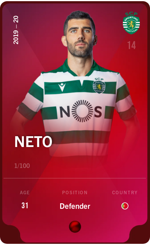 Sorare - Sorare Official - Neto 2019-20 • Rare 1/100 - NFT # 5480676684858790695852638751489376269461591210597779675352576691189458369746