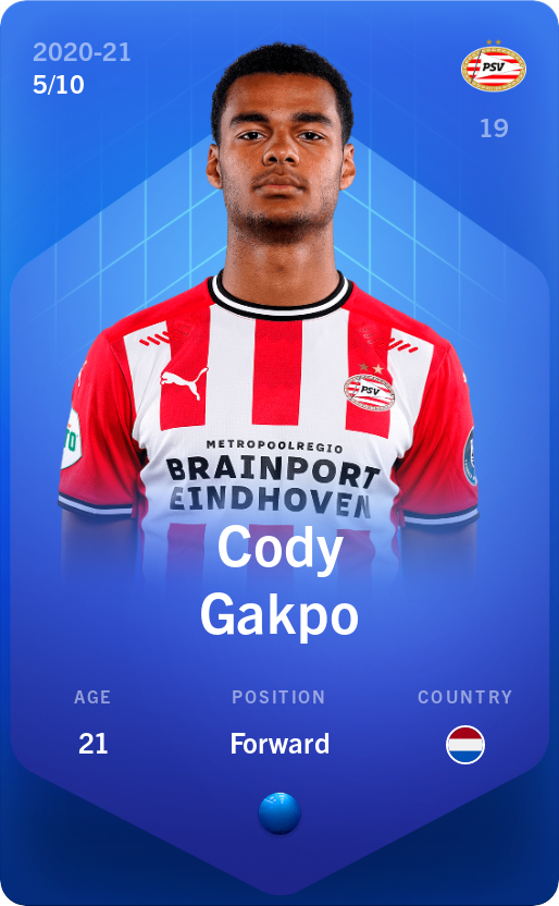 Sorare - Sorare Official - Cody Gakpo 2020-21 • Super Rare 5/10 - NFT # 36831646180196202049067574912669840015314208056069519248730056464229864011237