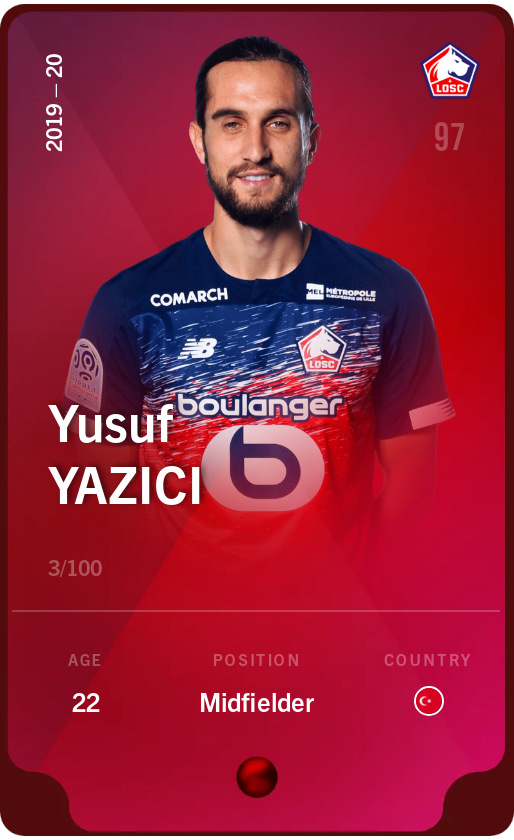Sorare - Sorare Official - Yusuf Yazıcı 2019-20 • Rare 3/100 - NFT # 100678366991875559857891177758773061852099558462926263620932718472006422914486