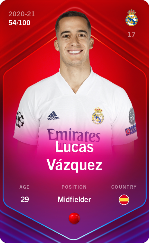 Sorare - Sorare Official - Lucas Vázquez 2020-21 • Rare 54/100 - NFT # 88988114604698283594217975092261662323114521653210250367196344515225078839574