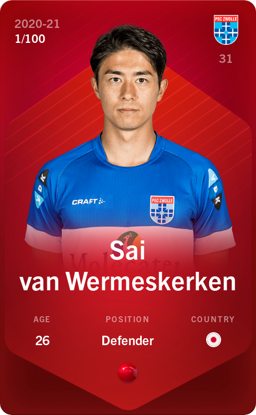 Sorare - Sorare Official - Sai van Wermeskerken 2020-21 • Rare 1/100 - NFT # 53084443208692590045449233945299999148032533287421744594314878062195679813788