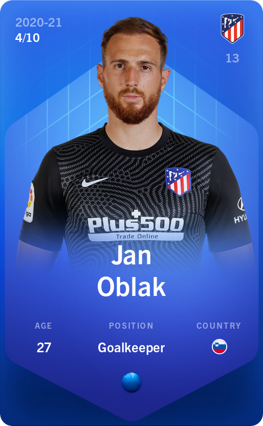Sorare - Sorare Official - Jan Oblak 2020-21 • Super Rare 4/10 - NFT # 44574493499622508472032885589867748204452173093607572354237938056009999231854