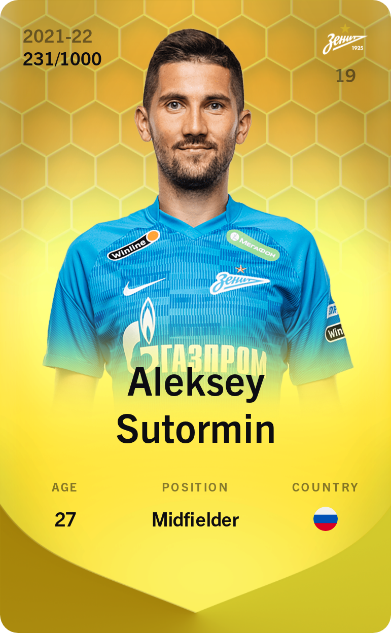 Sorare - Sorare Official - Aleksey Sutormin 2021-22 • Limited 231/1000 - NFT # 104916888230836379714968453832975634509613923537614236630495045486978852926788