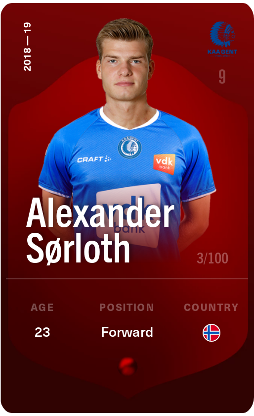 Sorare - Sorare Official - Alexander Sørloth 2018-19 • Rare 3/100 - NFT # 36210021957247476211685795911669478548897591626690327392331343933765233833516