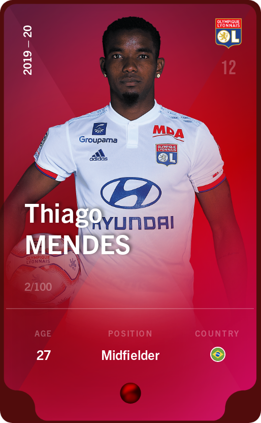 Sorare - Sorare Official - Thiago Mendes 2019-20 • Rare 2/100 - NFT # 73452791676018050032576060555103846374833693922889570920885013635164346555934