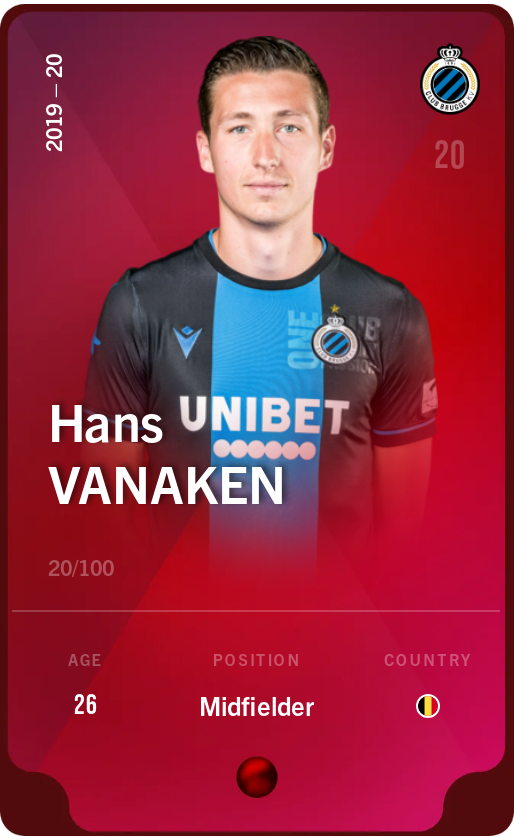 Sorare - Sorare Official - Hans Vanaken 2019-20 • Rare 20/100 - NFT # 10859478984726711972683445330177835755602178903679262522357353398349924867821