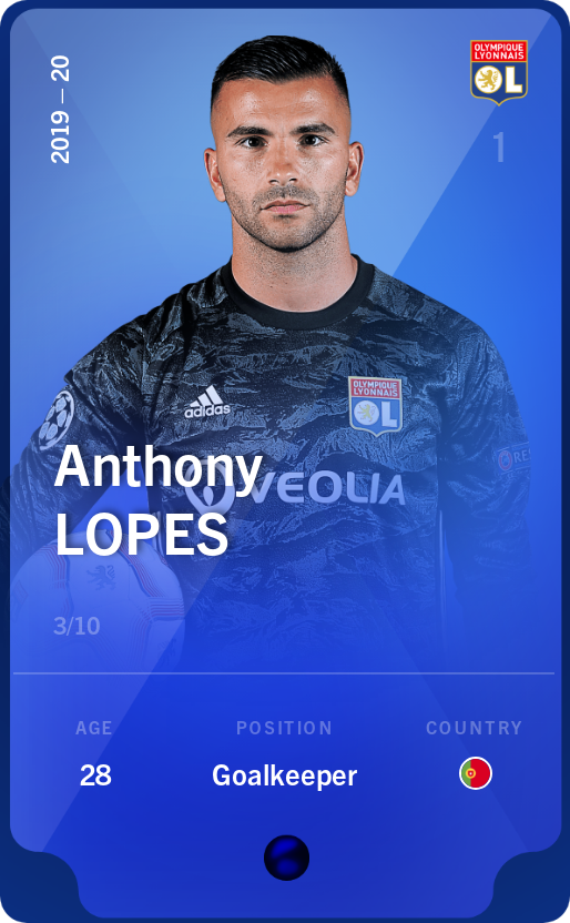 Sorare - Sorare Official - Anthony Lopes 2019-20 • Super Rare 3/10 - NFT # 47594529751131095411596642713085139687060762725943020367048508187901985982000