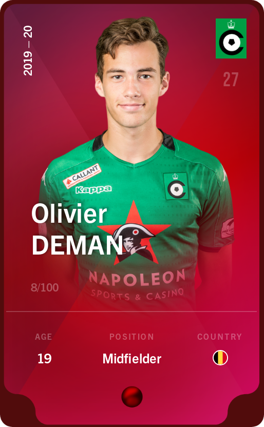 Sorare - Sorare Official - Olivier Deman 2019-20 • Rare 8/100 - NFT # 40524902886778455608671601825072400083865671925991449867837028397436170808359