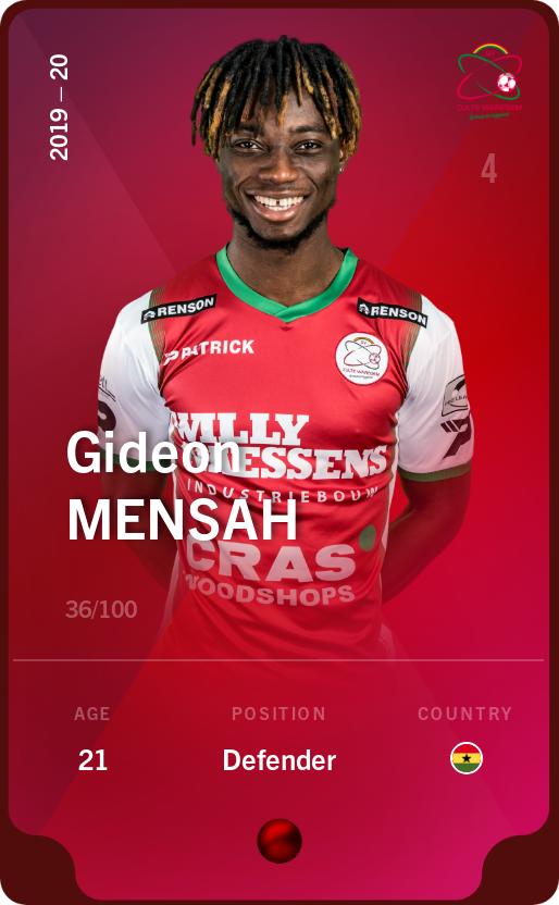 Sorare - Sorare Official - Gideon Mensah 2019-20 • Rare 36/100 - NFT # 48145295712949717587041557091326899065472140671300382848725802475257387374149