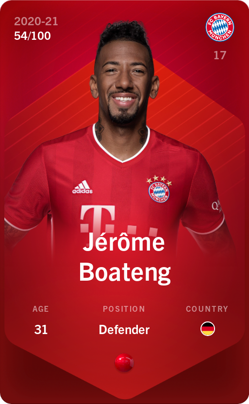 Sorare - Sorare Official - Jérôme Boateng 2020-21 • Rare 54/100 - NFT # 24743811906748584974438970670649179835860416954359815084313234824728012527496