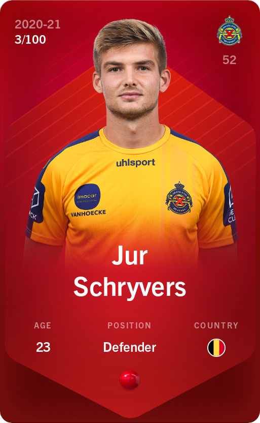 Sorare - Sorare Official - Jur Schryvers 2020-21 • Rare 3/100 - NFT # 111204683663686481642058621254767466244326067695216432021364558185800577656930