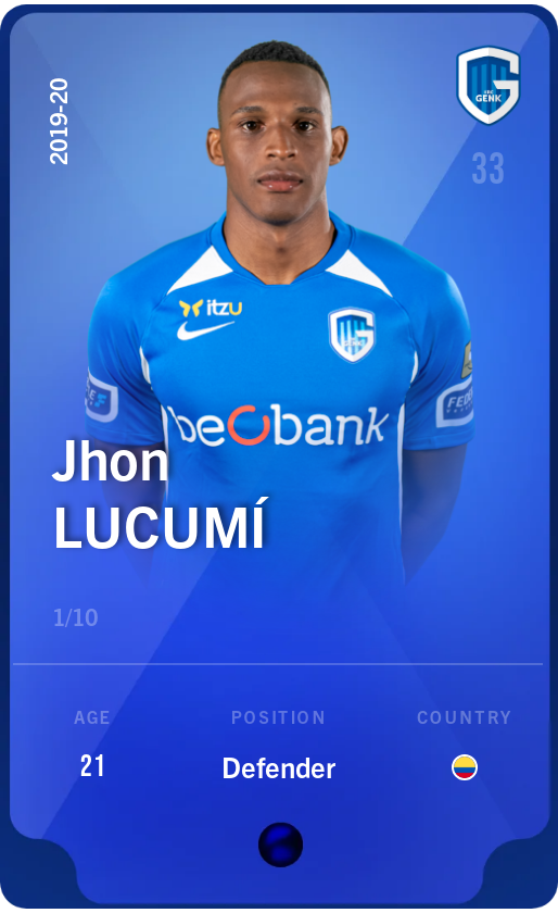 Sorare - Sorare Official - Jhon Lucumí 2019-20 • Super Rare 1/10 - NFT # 5099966871802668501156936217844519011568317817036337298073472969354448238570