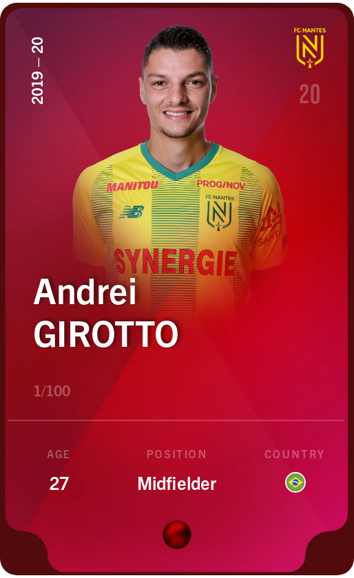 Sorare - Sorare Official - Andrei Girotto 2019-20 • Rare 1/100 - NFT # 90178758688368113688530984182398444216192897862869036856002670893916425414125
