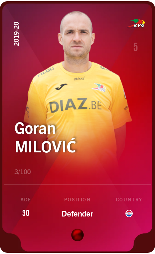 Sorare - Sorare Official - Goran Milović 2019-20 • Rare 3/100 - NFT # 24384324235400580348290313836101981783315899758833870936466515366326544250303