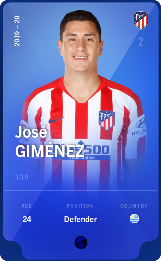 Sorare - Sorare Official - José Giménez 2019-20 • Super Rare 1/10 - NFT # 24416323908807564441584436166644311714922897774419408311953644141030116555974