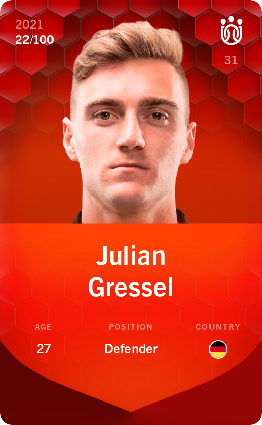 Sorare - Sorare Official - Julian Gressel 2021-22 • Rare 22/100 - NFT # 114139553501612777144561134385134739626940854335201554458767559939415255348197